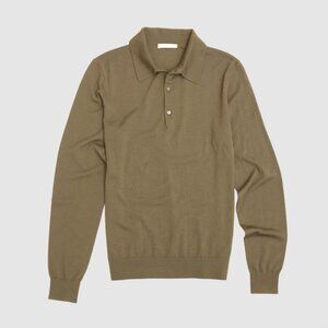 P.JOHNSON Merino Wool Polo Long Sleeve - Moss Brown